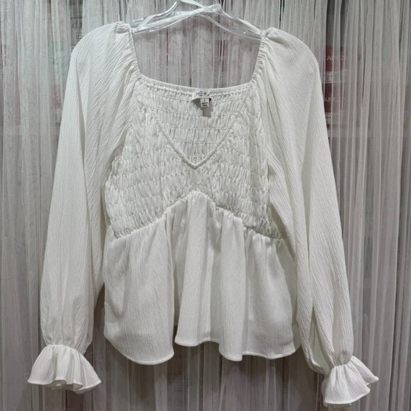 She + Sky White Peasant Balloon Sleeve Top Size Large Romantic Boho Medieval - Picture 1 of 10
